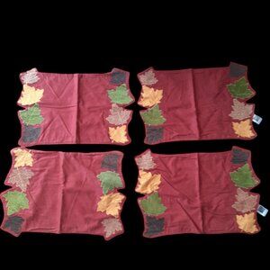 Placemats Autumn Fall Leaves Colorful Patched Embroidered 4 piece set Halloween